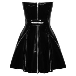 Trägerloses Lack Kleid mit Gürtel - Black Level