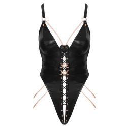 Eleganter Stringbody im Brillanten schwarzen Wetlook - Abierta Fina