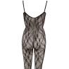 Catsuit aus weicher Spitze mit Stretchband-Dekolleté in Schnüroptik