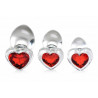 Red Heart - 3er Set Analplugs, aus Glas mit Schmuckstein