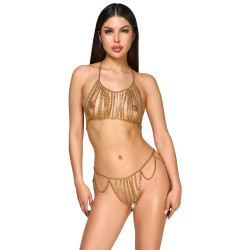 Goldfarbener Ketten-Bikini | Grösse verstellbar | Nur im Sexshop